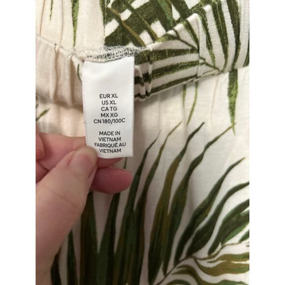 EUC H&M Cream Green Tropical Print Wide Leg Pants (XL) - Picture 5 of 7